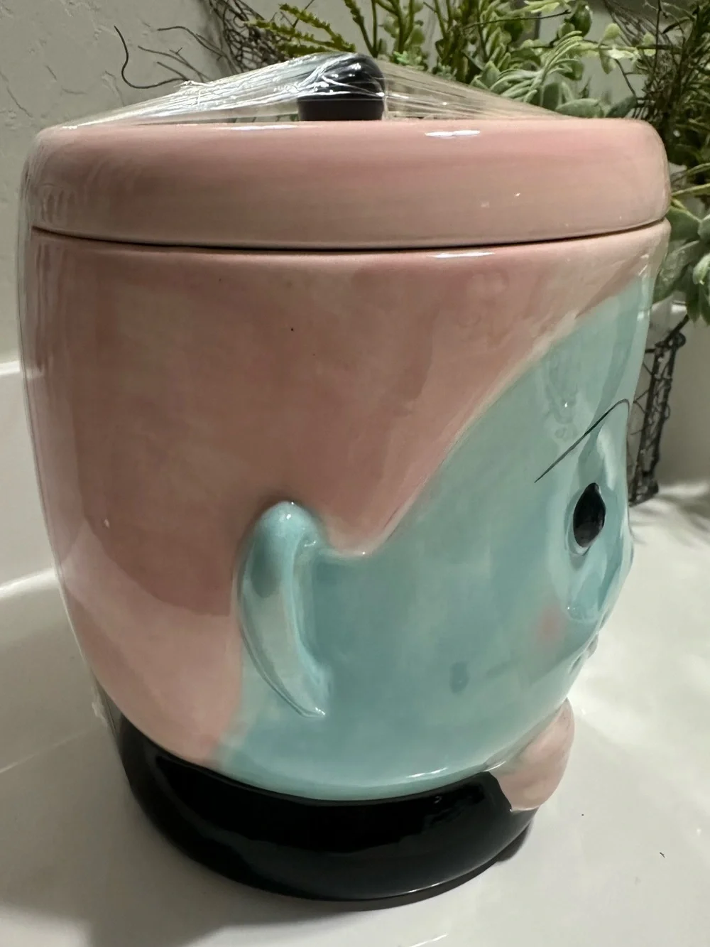Brand New Pastel Vampire Halloween Ceramic Cookie Jar Pink & Blue